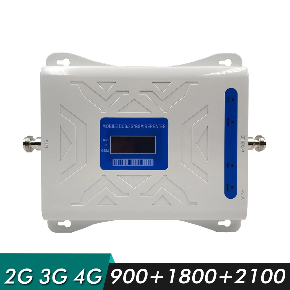 

2G 3G 4G Tri Band Repeater Cellular Mobile Signal Amplifier GSM 900+DCS/LTE 1800+UMTS/WCDMA 2100 MHz Cell Phone Signal Booster