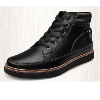 

HOT Big Size 38~48 Warm Snow Boots Men Waterproof Winter Boots Mens Genuine Leather Lace-up High Top Casual Shoes Spring