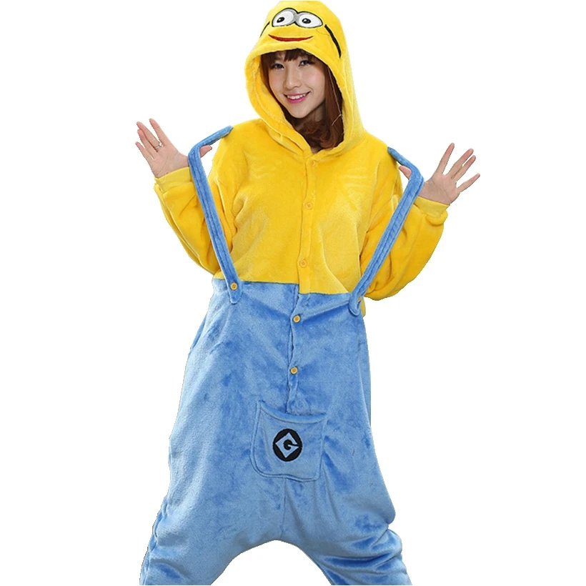 Взрослые животные Kigurumi миньоны пижамы набор косплей молния комбинезон зима