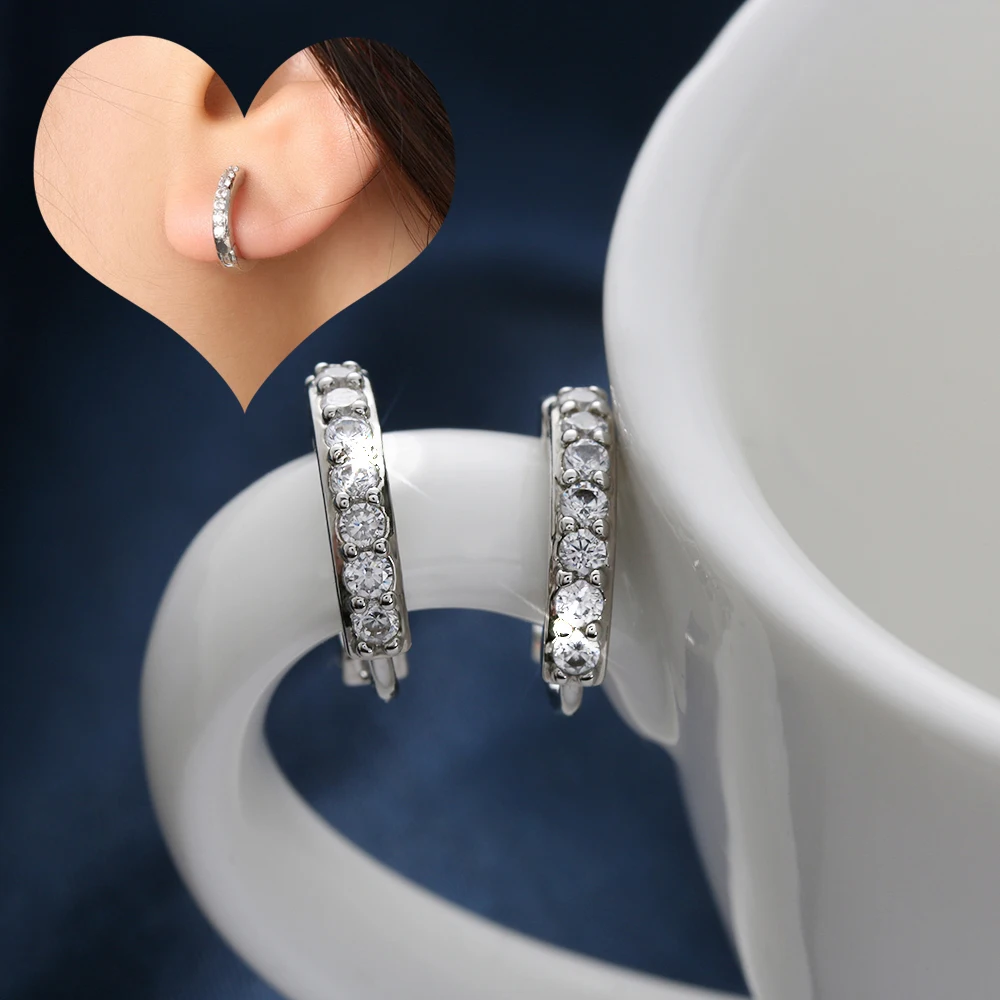 

1 Pair Silver Color Crystal Round Hoop Earrings Women Ear Studs Jewelry Wedding Wholesale