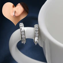 1 par de pendientes de aro redondos de cristal de Color plateado para mujer pendientes de oreja joyería de boda al por mayor(China)