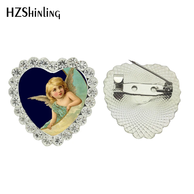 

2017 New Angel Raphael Santi Heart Brooch Three Little Angels Crystal Brooches Glass Photo Pin Vintage Jewelry Women Breastpin