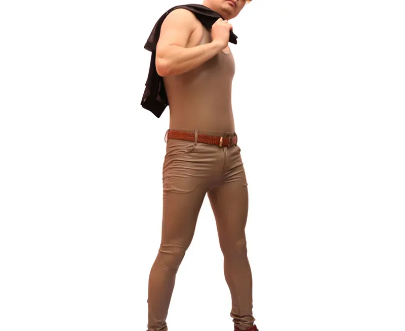 Sexy Men Siamese Tight Thin High Elasticity Vest Zipper Open Crotch Bodysuit Black Bodywear Tank Top Night Club Dance Wear FX068