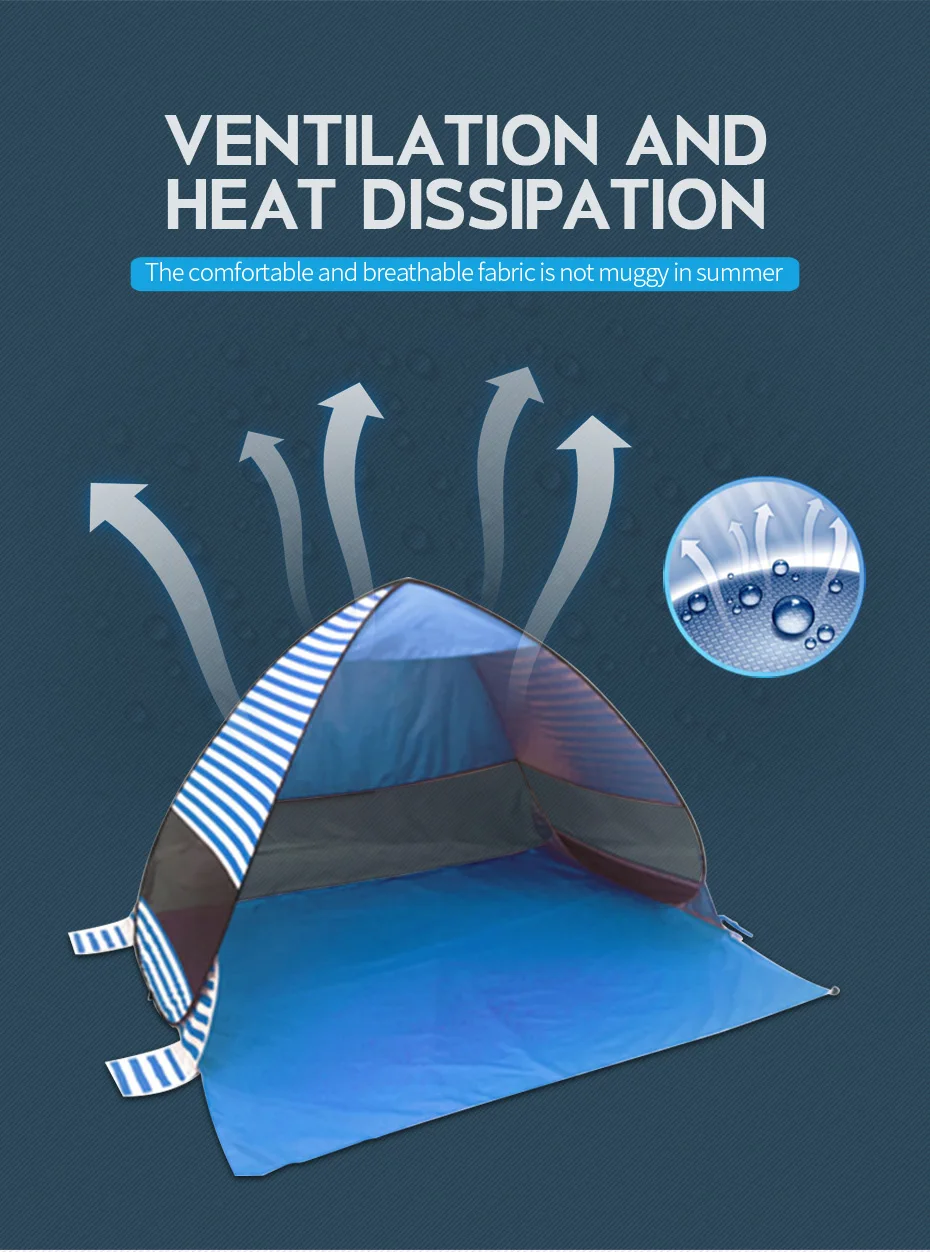 WIDESEA всплывающий Пляжный Тент в полоску пляжный Солнцезащитный УФ-защитный быстрый автоматический Открытый Рыбалка Пешие прогулки и кемпинг беседка