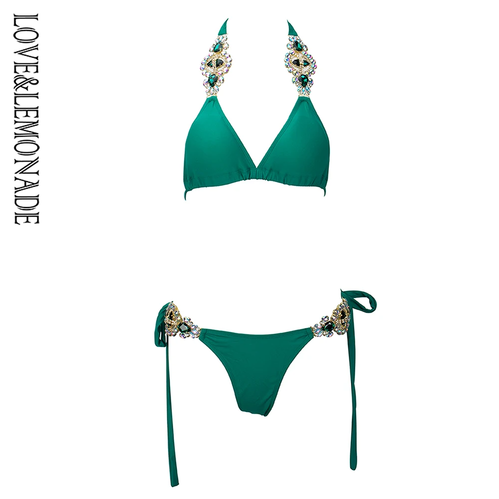 

Love&Lemonade Green Colorful Crystal Jewelry Strap Two-Pieces Beach Bikini LM1058 Autumn/Winter