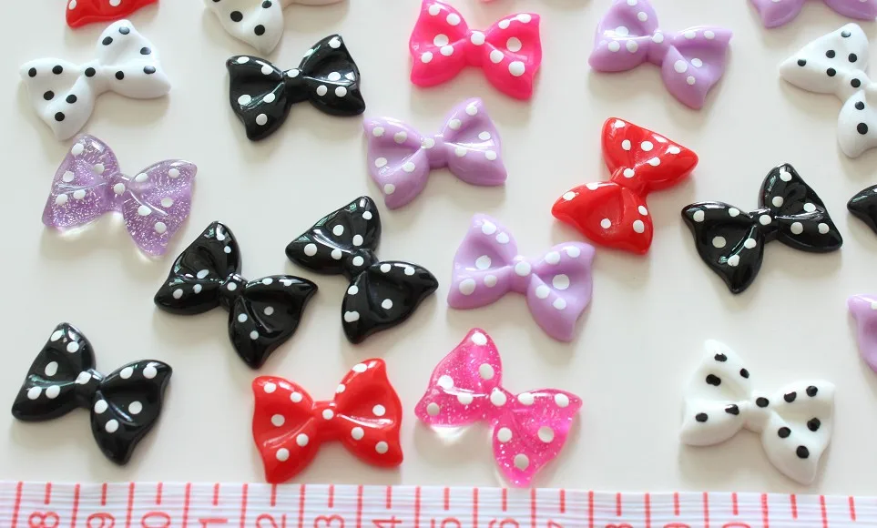 

Set of 100pcs mixed lovely polka dots Bow Cabochons (28mm) Cell phone decor, hair accessory supply, embellishment, DIY