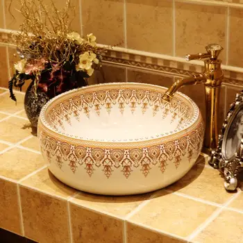

Europe Vintage Style Ceramic Art Basin Sink Counter Top Wash Basin Bathroom Sinks vanities ceramic wash basin bathroom sink