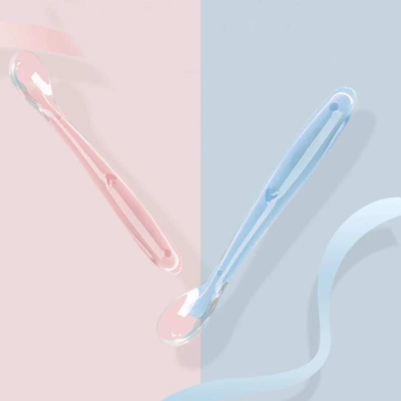 

2PCS Baby Soft Silicone Feeding Spoon Baby Spoon Safety Tableware Infant Learning Spoons