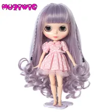 Светло-фиолетовые кукольные парики синие длинные вьющиеся волосы с прямой челкой плетеные для Bly-кукла с окружностью головы 25 см