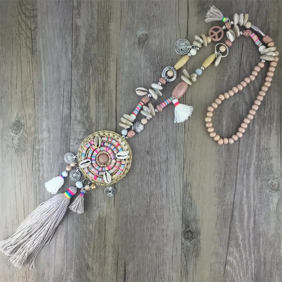 Vintage Women Ladies Boho Ethnic Necklace Colorful Beads Long Chain Pendants 