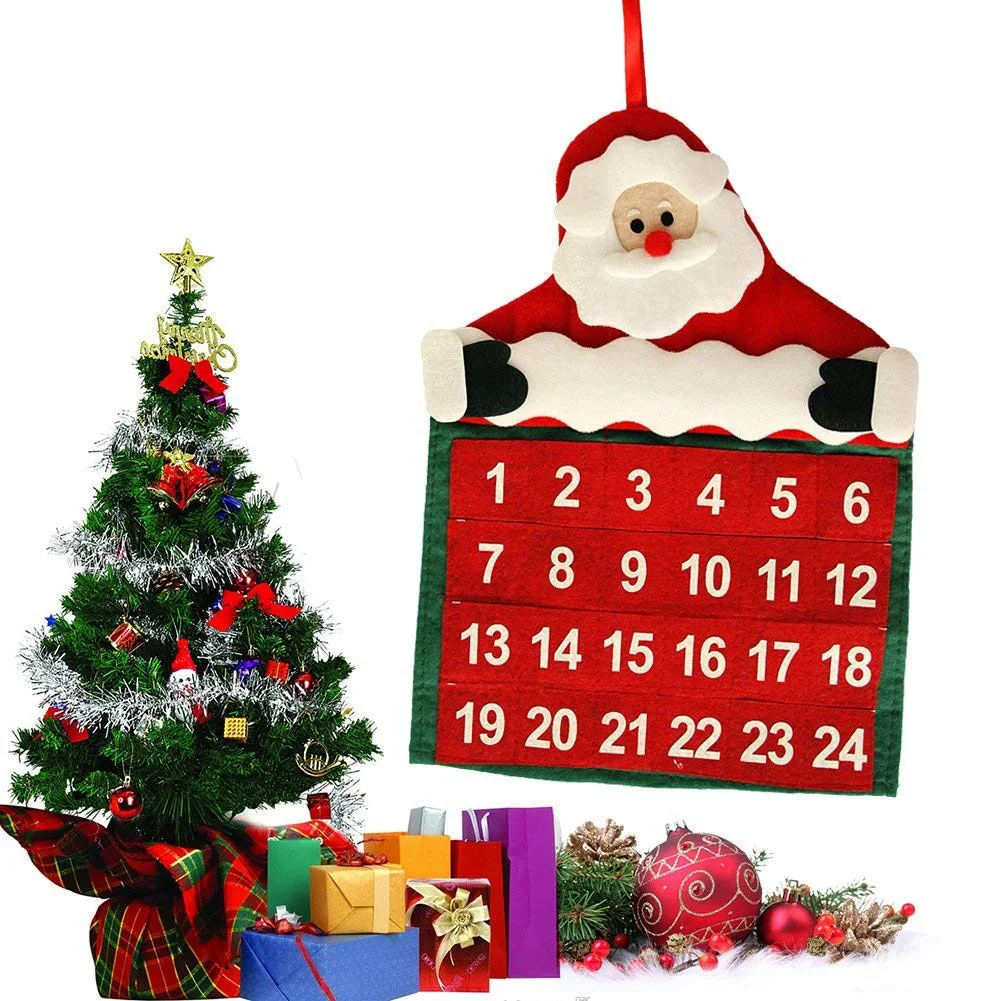 

2PCS Christmas Advent Calendar Countdown Santa Claus Fabric Xmas Decor Pockets Gift