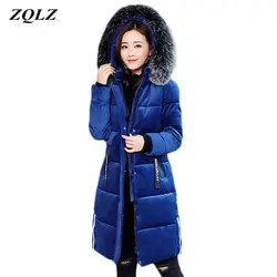 Zqlz зимняя куртка для женщин; большие размеры 5xl тонкий длинный абзац женский пальто вниз хлопковой подкладкой куртки меховая парка с