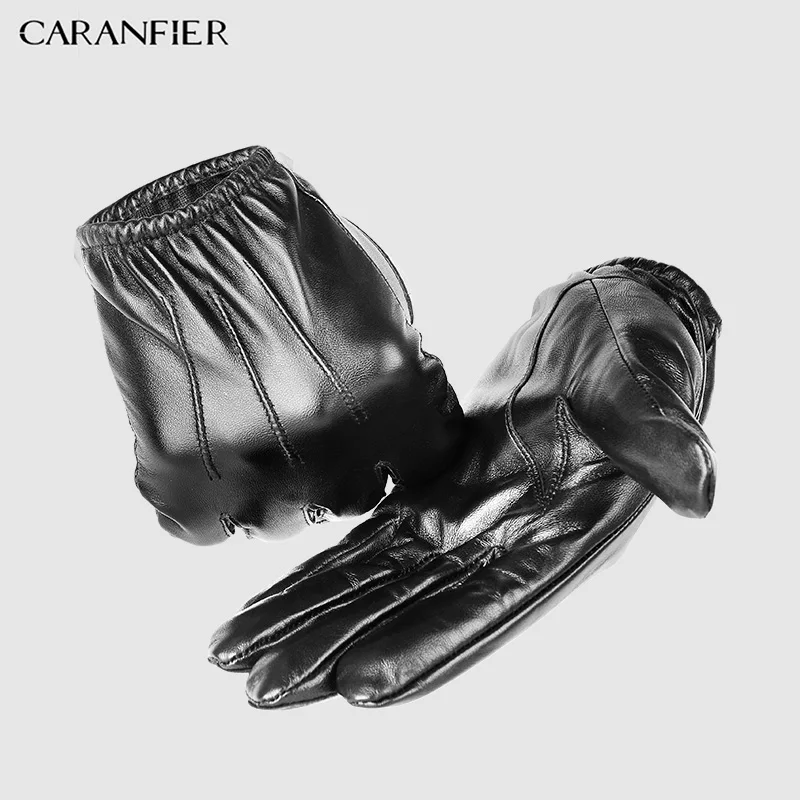 Мужские перчатки из натуральной кожи CARANFIER тонкие зимние овчины для езды на
