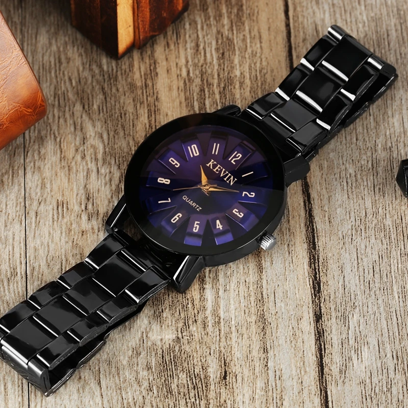 Black Steel Watch Men KEVIN Brand Casual Japan Quartz Watches Man Woman Crystal Purple Red Hours Clock Male Ladies Wrist Watches 2019 (8)
