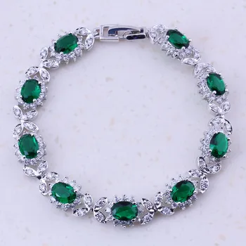 

Luxurious Green Imitation Emerald & White AAA Zircon Silver Plated Flower Charm Bracelets Party Fashion Jewelry For Women D0007