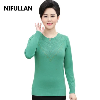 

NIFULLAN 2020 Fall Winter Sweater Pullover Women Fashion Basic Diamond O-neck Casual Loose Mother Knitting Shirt Top Warm Jumper