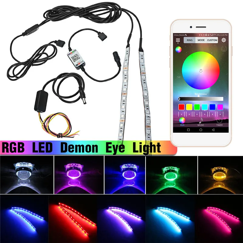 

Headlamp Decoration RGB bluetooth APP Remote Control RGB LED Angel Eyes Lights Kit for Retrofit Projector Headlight Universal