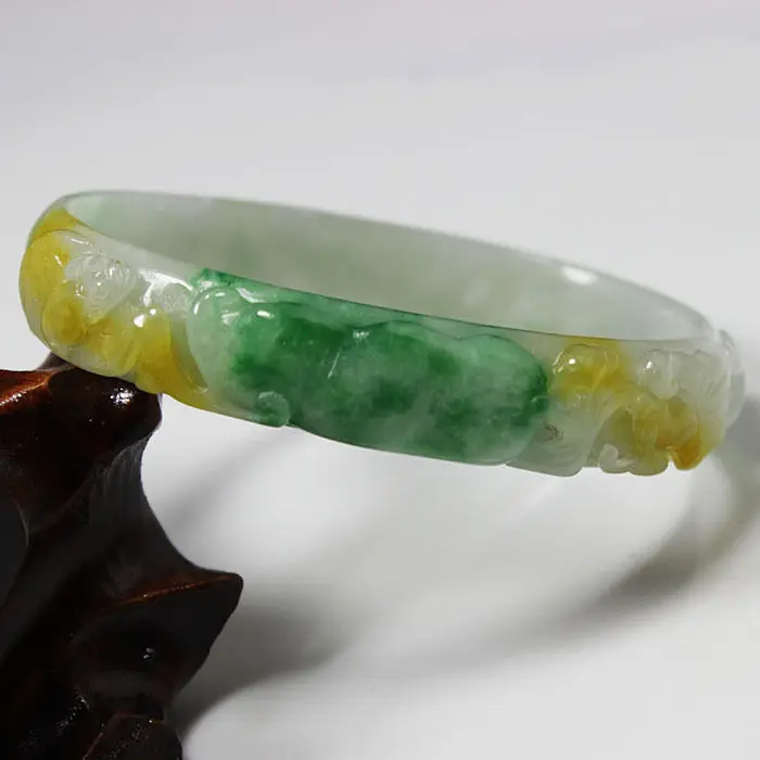 

0347 NATURAL BEAUTIFUL CHINA HAND-CARVED GREEN JADE GEMS BANGLE BRACELET