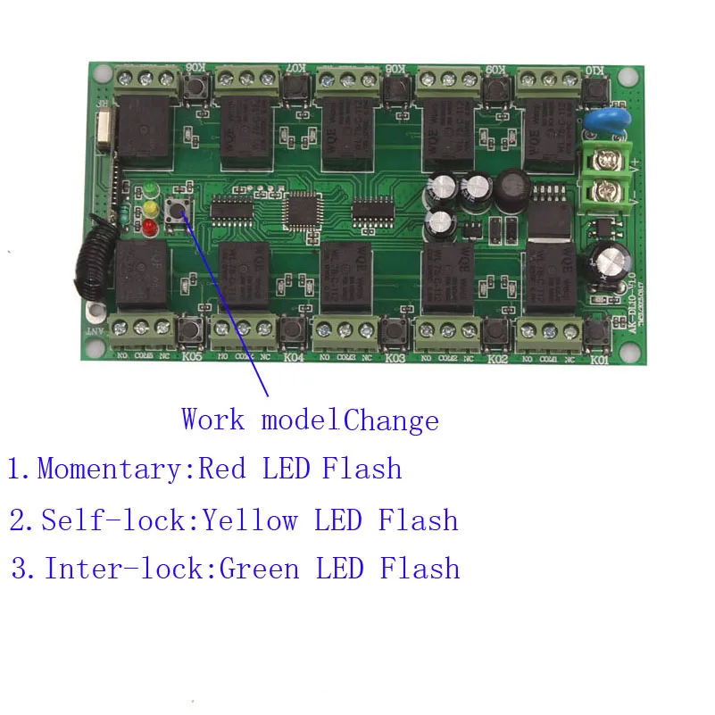 12V 10 CH Channels 10CH RF Wireless Remote Control Switch Transmitter Module+Receiver Individual learning Code 315433-3
