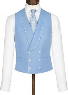 

Latest Coat Pant Design Ivory Light Blue Vest Double Breasted Vests Shawl Lapel Waistcoat Slim Fit Tuxedo Prom Blazer Masculino