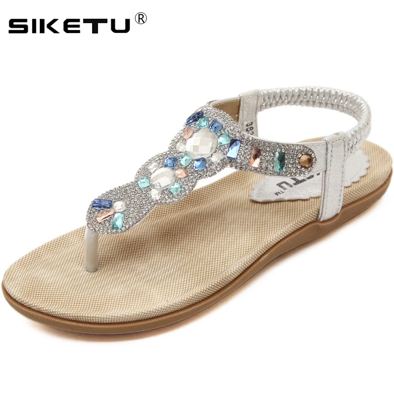 

SIKETU 2019 Crystal Flip Flop Women's Sandals Fashion Ladies Shoes Summer Beach Women Shoes Brand Female Flat Sandals WSH2422