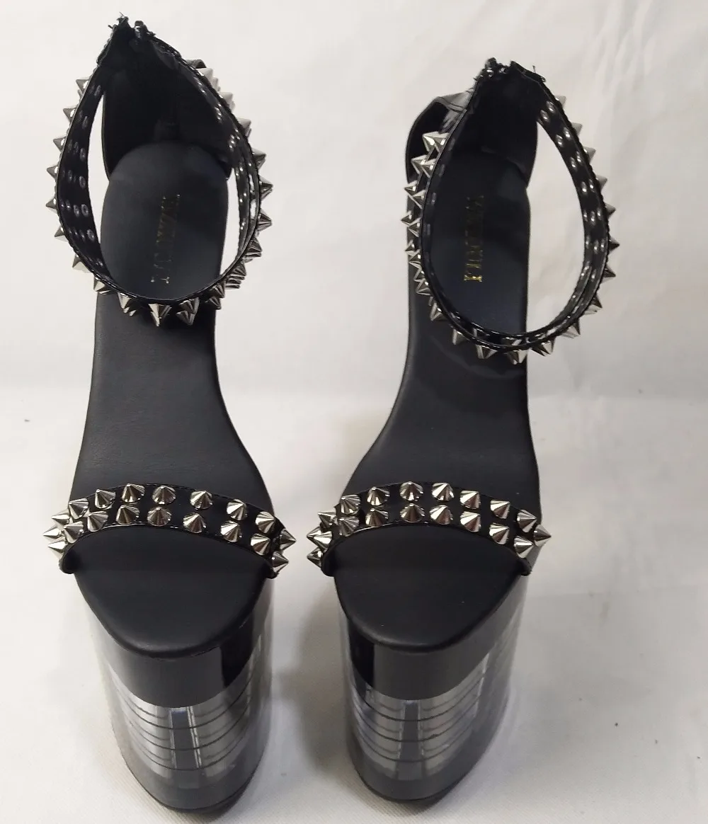 20 cm, black baking paint sexy wedding heels, riveted sandals striped platform, dancing shoes