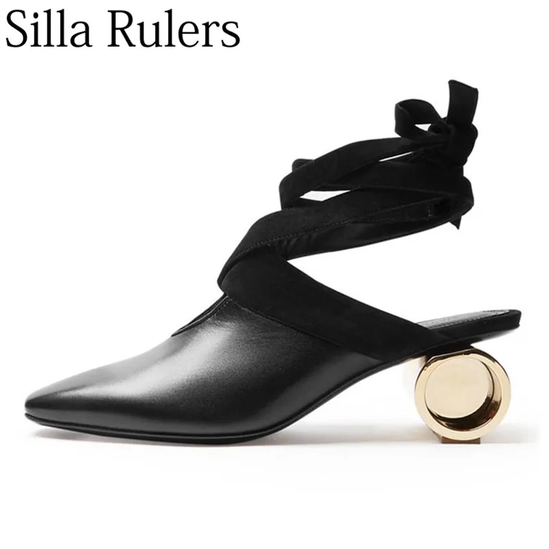 

Silla Rulers 2018 New Summer Rome Lace Up women's pumps pointed toe strange Style Retro sandals woman Ballet shoes