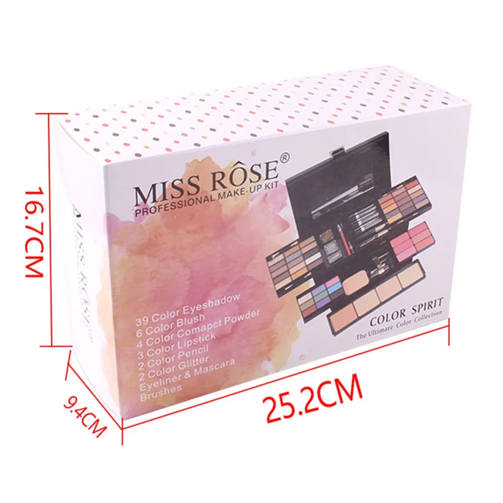 MISS ROSE, набор для макияжа, коробка, профессиональные тени, блеск для губ, палочка, Тональная основа, румяна, пудра, набор для макияжа, косметика#288903