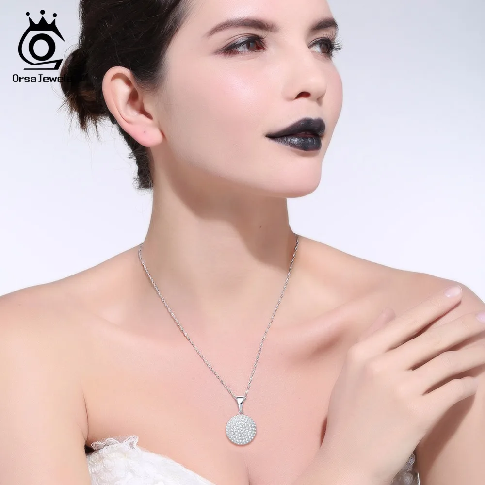 ORSA JEWELS Высокое качество Модный Круглый 925 пробы серебряные ювелирные изделия кулон AAA CZ ожерелье с 45 см цепь SN60