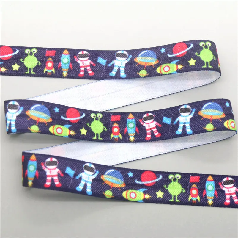 DUWES 5/8'' 50yards ball cartoon cactus space printed Fold Elastic FOE stretch ribbon hairbow headwear headband DIY OEM D1071 - Цвет: 3