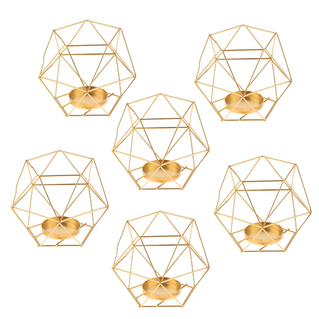 6Pcs Wedding Tea Light Candlestick Votive Candle Tealight Holder Ornamental Golden