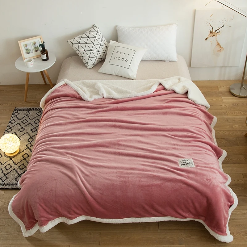 

Light Pink Solid Color Double Velvet Winter Wool Blanket Ferret Cashmere Blanket Warm Blankets Fleece Plaid Super Warm Soft Warm