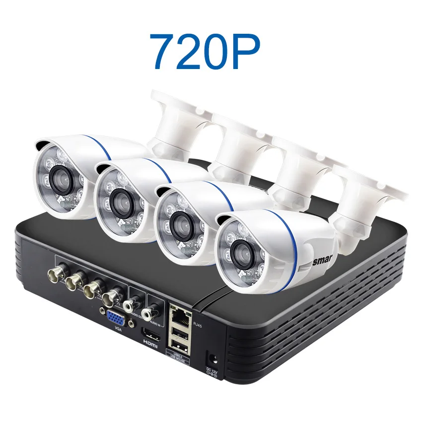 Черный Sm4ch CCTV HDMI DVR 4 шт. 720P 1080P комплект камеры AHD наружная Всепогодная домашняя система безопасности комплект видеонаблюдения HD объектив - Цвет: Черный