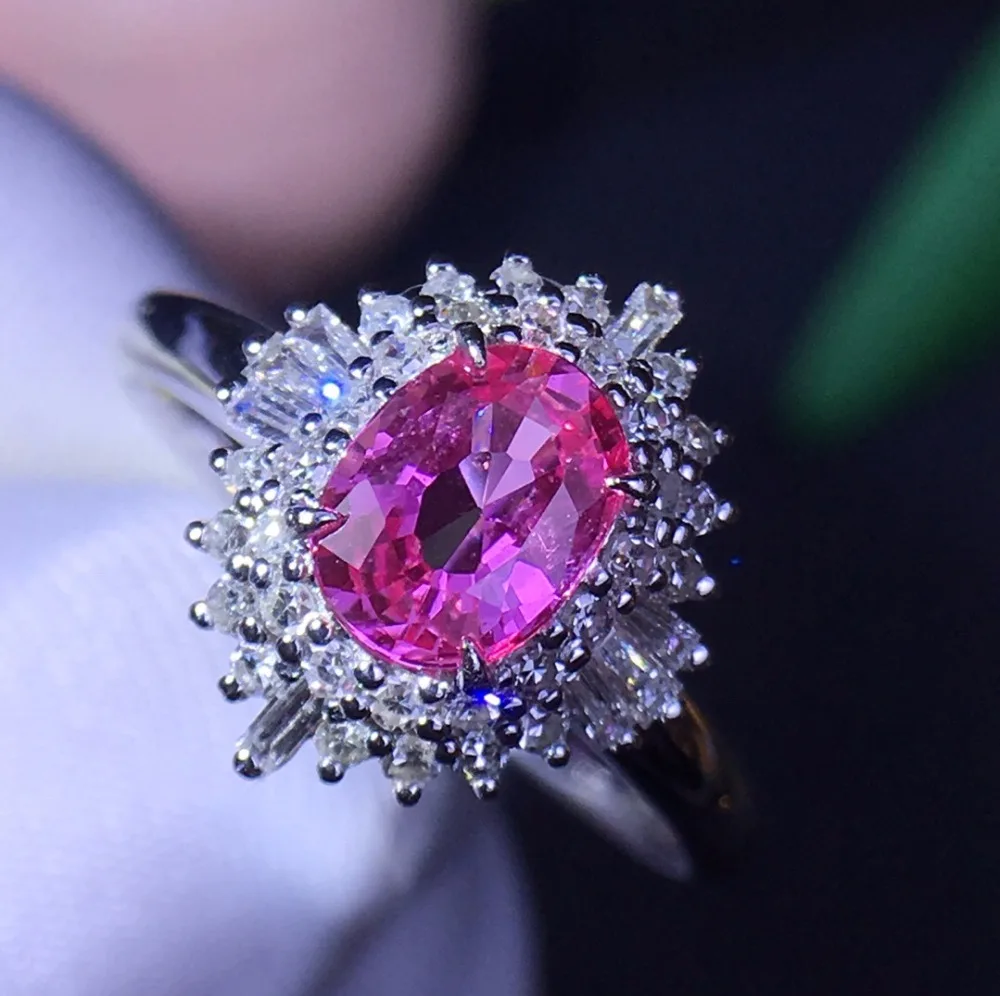 

302 Real 18K White Gold 100% Natural Unheat 1ct Pink Padparadscha Sapphire Gemstones Sapphire Diamonds Female Rings