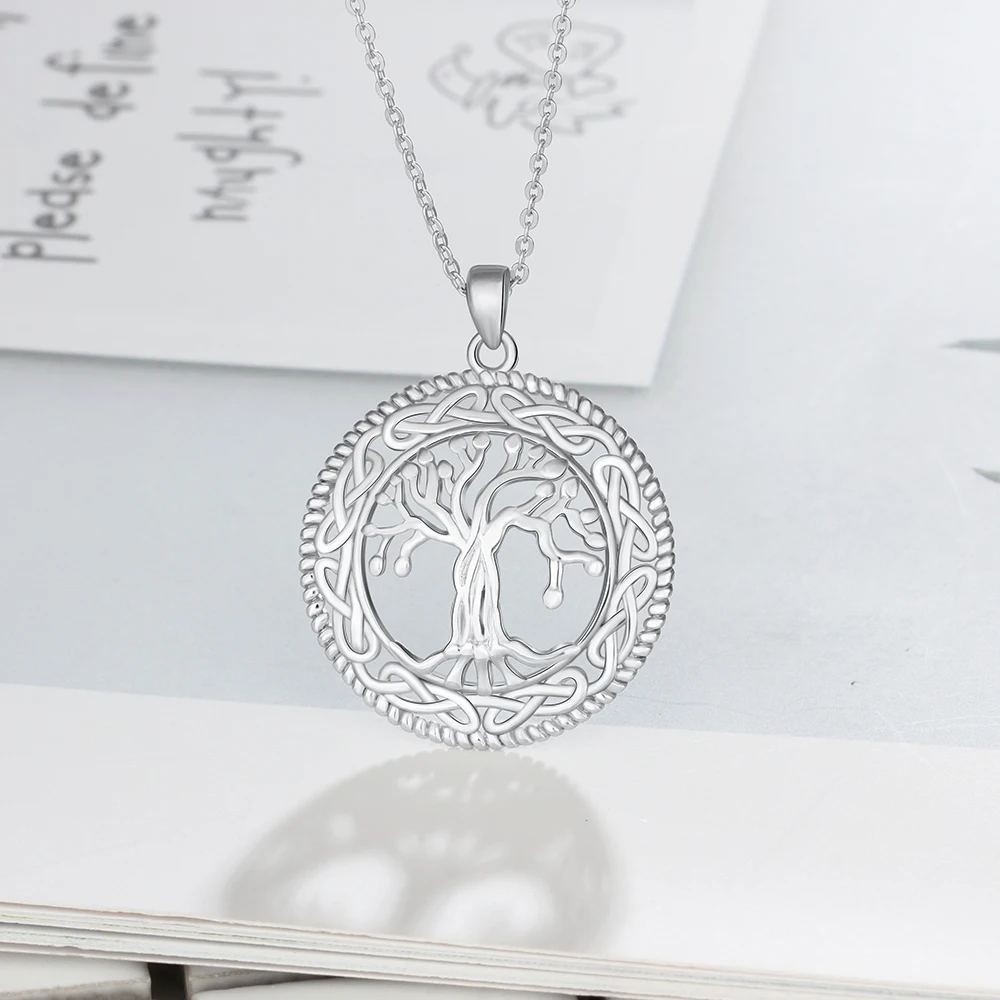 Vintage 925 Sterling Silver Tree of Life Round Pendant Necklace Women Silver Jewelry Birthday Gift for Grandma (Lam Hub Fong) - Image 2