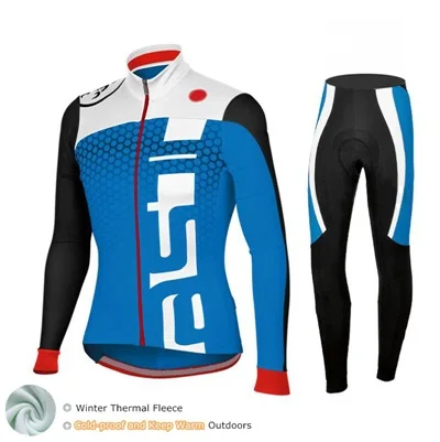 Jersey and Pants Красный и белый зимний термальный флисовый мужской набор для велоспорта/форма для горного велосипеда/Одежда для велоспорта с длинным рукавом - Цвет: Jersey and Pants