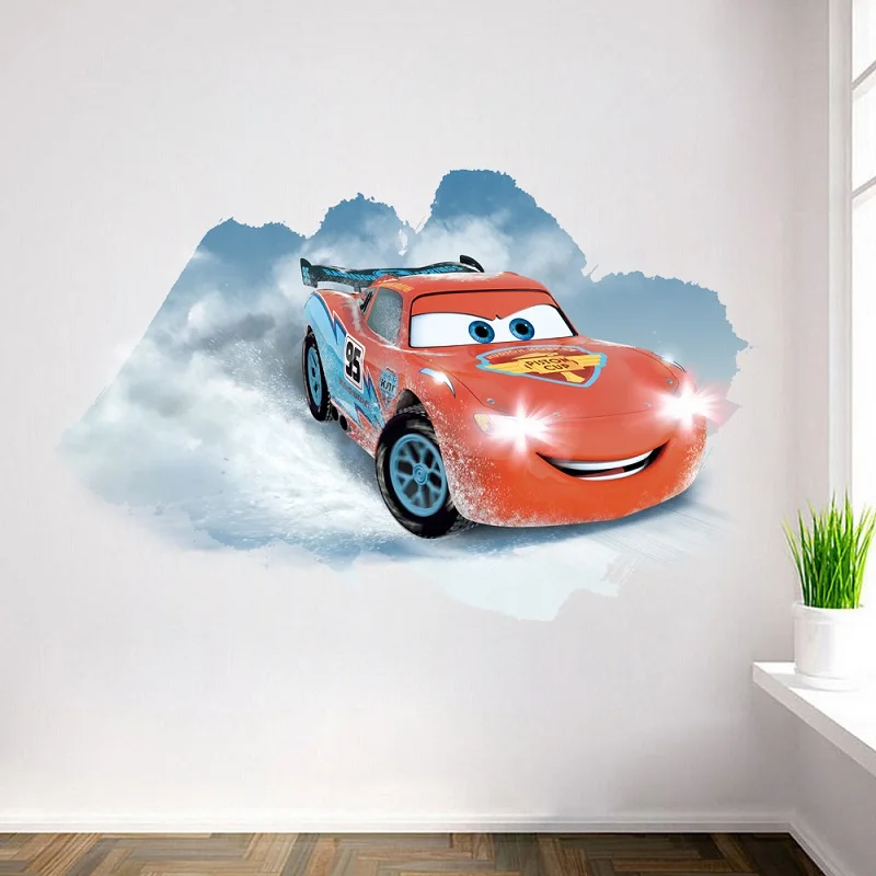  Disney cartoon car racing mobilization 3D three-dimensional broken wall 3d stickers toys lightning 