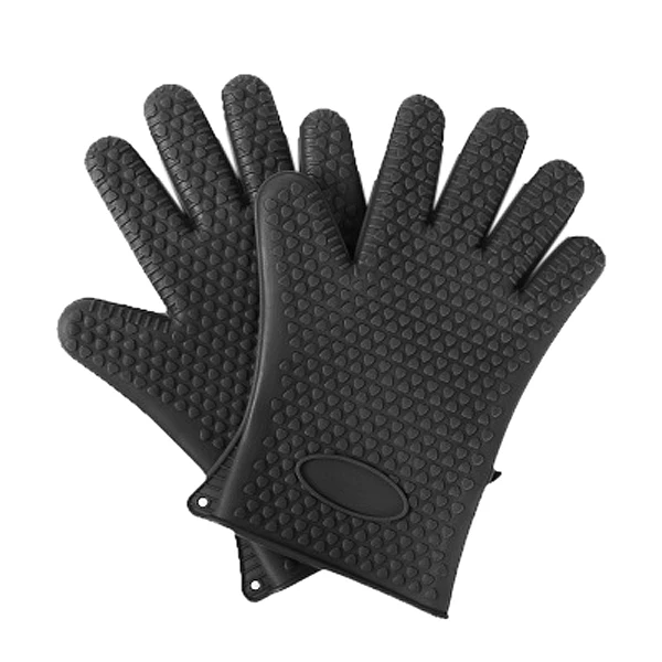 Best Price PHFU One pair Kitchen Oven Glove Heat Resistant Silicone Pot Holder Baking BBQ Cook Mitts-black