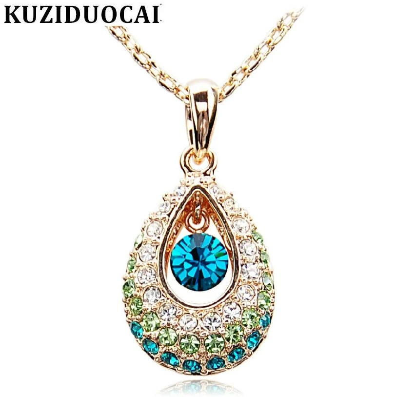 Kuziduocai новые модные ювелирные изделия 4 цвета ослепительный кристалл слеза ангела Подвески Чокеры ожерелья и подвески для женщин N-94