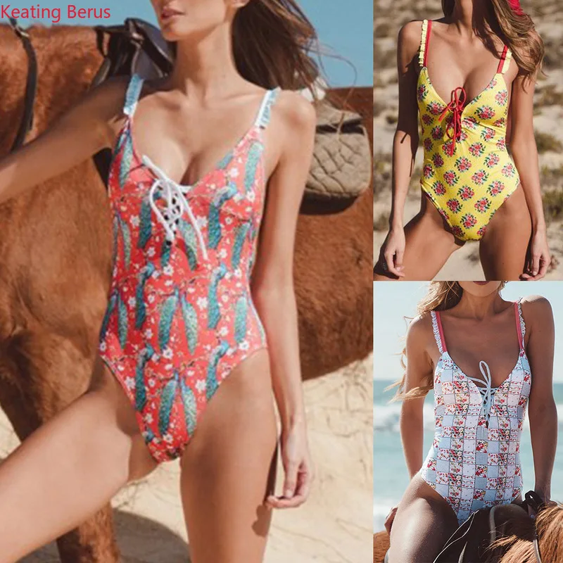 

2019 New Women's Beach Bikini Swimsuit Sexy Printed Triangle Jumpsuit Straps Women's Beach Swimming Pool Hot Spring Bathing Suit