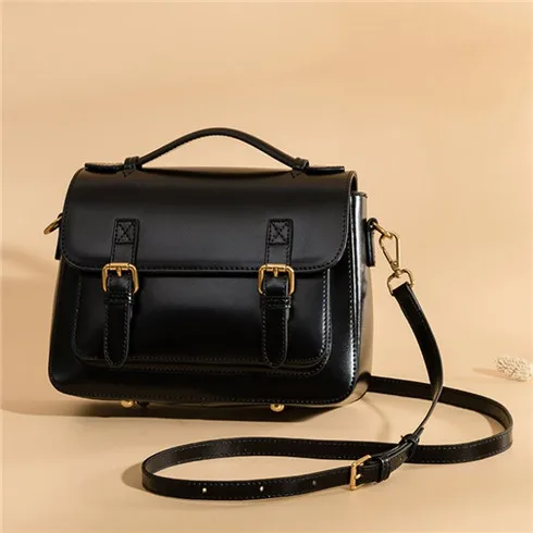 FoxTail& Lily Женская винтажная сумка через плечо дизайнерская Брендовая женская сумка через плечо маленькая сумка-мессенджер из натуральной кожи - Цвет: Black