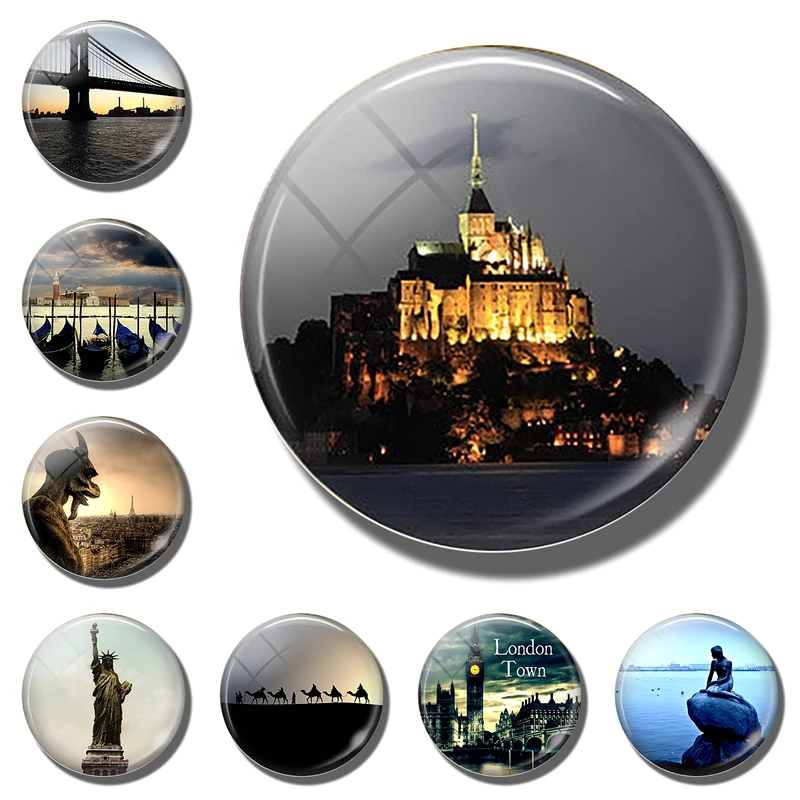 

Brooklyn Bridge New York Statue of Liberty refrigerator magnets Mont Saint Michel Abbey French travel fridge magnets souvenir