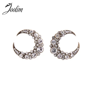 

JOOLIM Jewelry Wholesale/ Antique Gold Silver Color Rhinestone Pave Crescent Stud Earring Fashion Earring Free Shipping