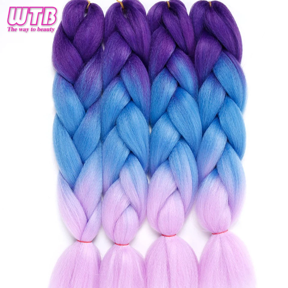 WTB 100g/Pack Kanekalon Jumbo Braiding Hair Synthetic Crochet Braids Hairstyles Red Blue Pink Two Tone Ombre |