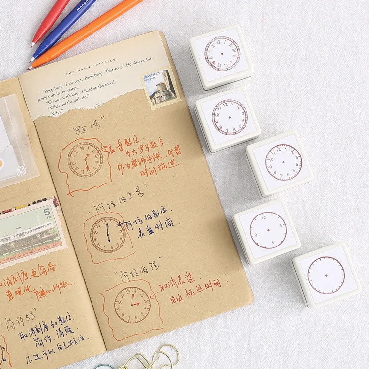 

Hand account DIY photosensitive seal retro style clock pattern hand account log seal handwriting time planning