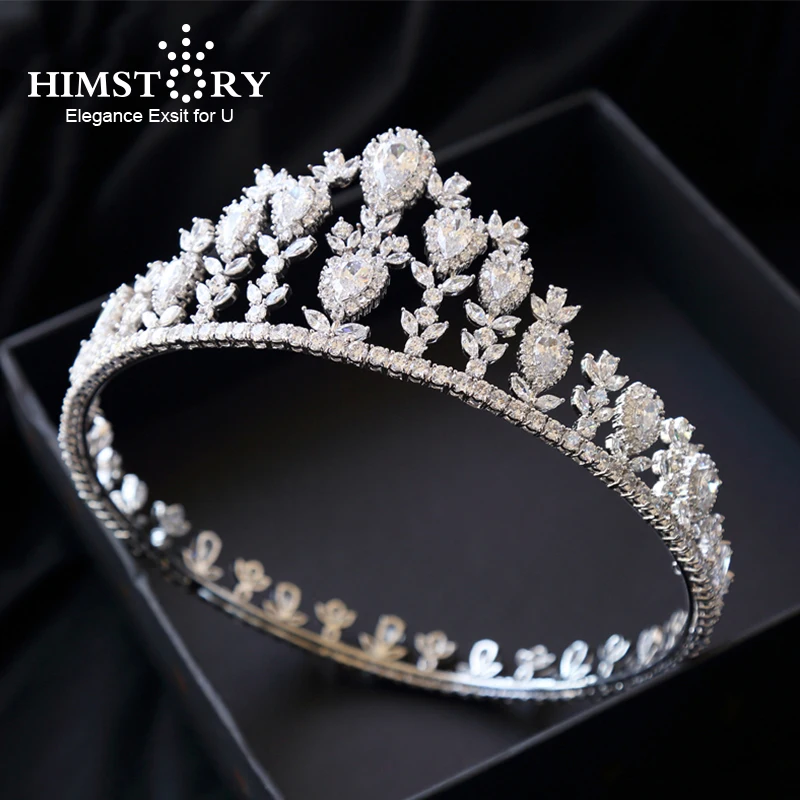 

Himstory High Grade Sparkling AAA Zircon Hair Tiaras Round Crown CZ Crystal Princess Headpieces Wedding Hair Accessories