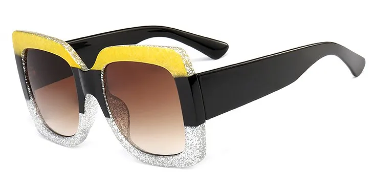 Роскошные Шикарные солнцезащитные очки, женские квадратные солнцезащитные очки, блестящая оправа, кристалл, 45283 CCSPACE, Брендовые очки, модные женские оттенки, UV400 - Цвет линз: C3 yellow white