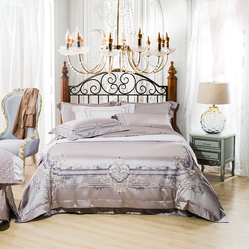 Chic Premium Embroidery Silver Duvet Cover With Zipper Luxury