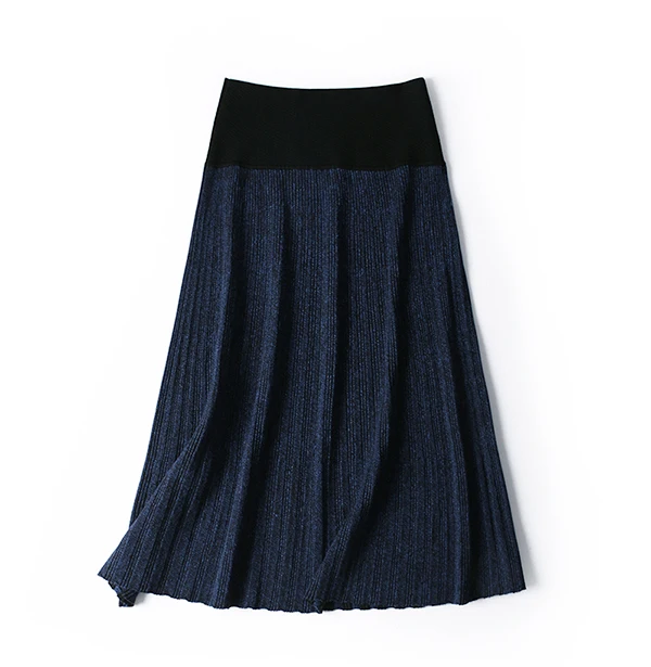 Женские юбки с высокой талией, вязанная Женская Весенняя длинная юбка, Женская юбка темно-синего цвета, Faldas Jupe Femme Saia