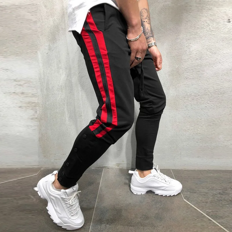Laamei Hip Hop Men's Hare Trousers Striped Men's Jogging Pants Tether Rope Color Matching Feet Trousers Men's Streetwear Trouser